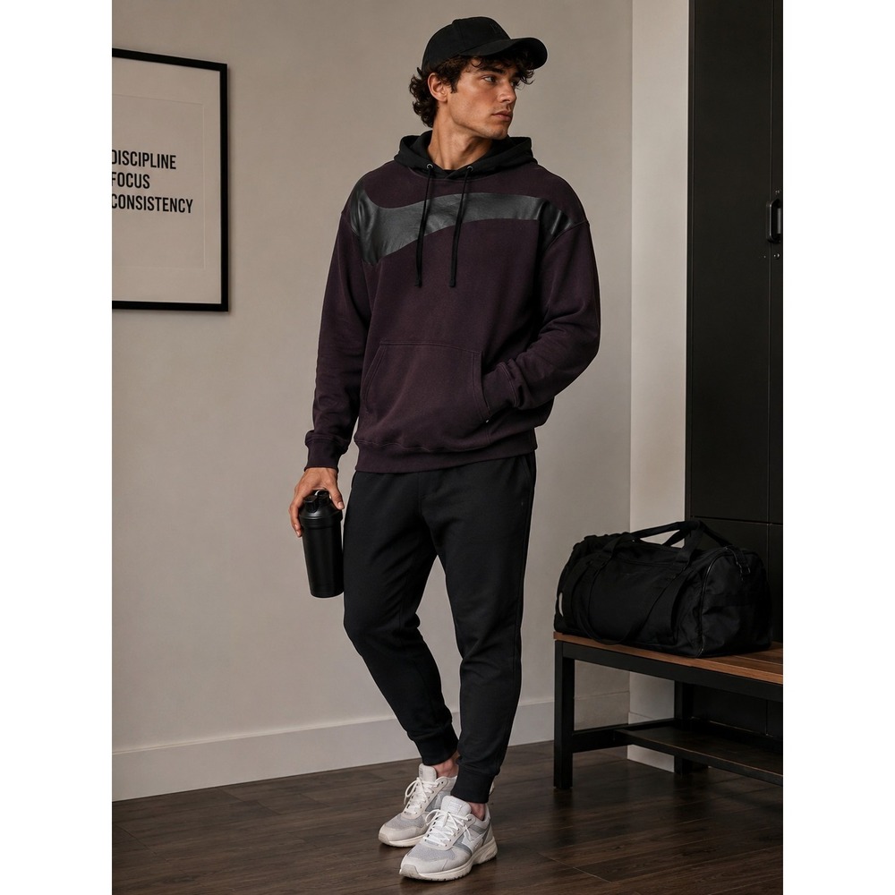 Nike Hoodie Sweatshirt XLarge Purple & Black W/ Blue Label Athleisure